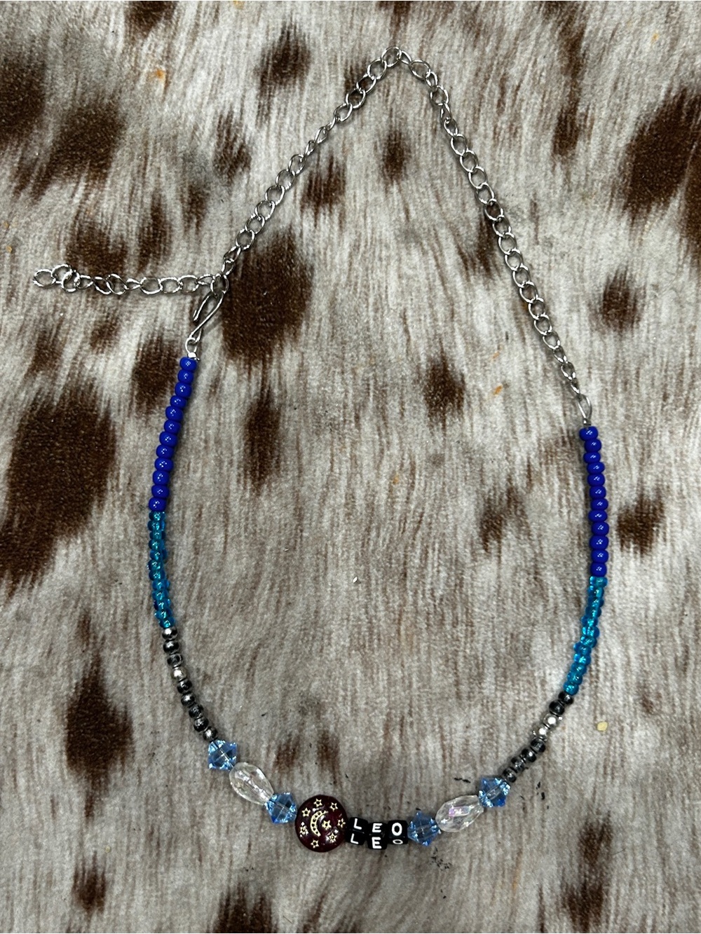 Beaded choker style necklace with the astrological sign Leo handmade brand new